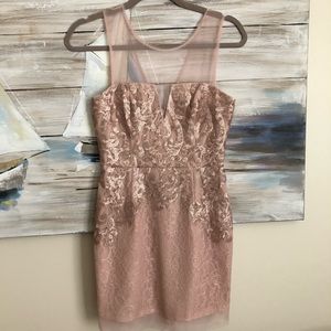 BCBG blush cocktail dress with rose gold sequins